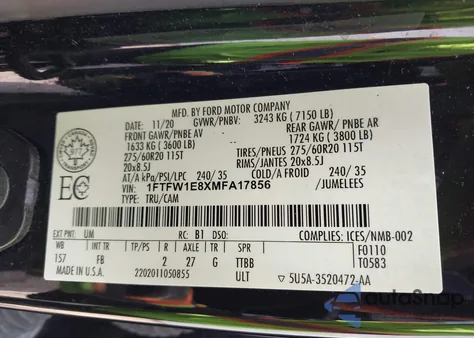 2021 Ford F-150 Xlt z USA, uszkodzony, nr VIN 1FTFW1E8XMFA17856